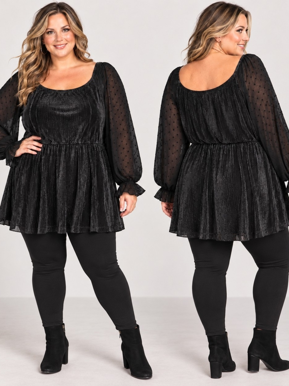 BloomChic Size 30 Black Shimmer Swiss Dot Tunic Top Romantic Goth Partycore